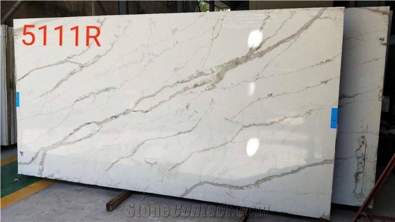 New Ice White Laza Calacatta Quartz Stone Slab