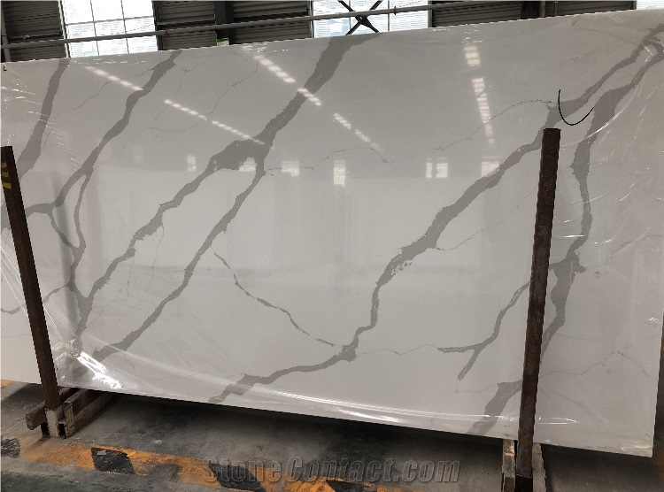 New Ice White Laza Calacatta Quartz Stone Slab