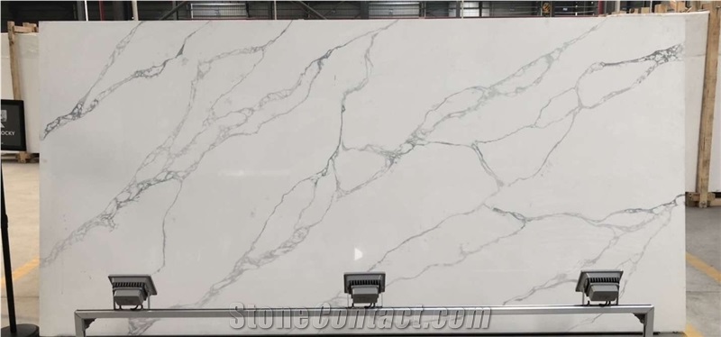 Snow White Laza Calacatta Quartz Stone Slab