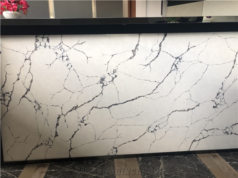 Snow White Laza Calacatta Quartz Stone Slab
