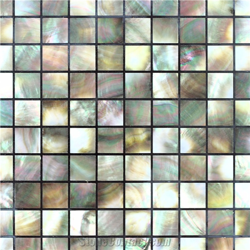 Seamed Square Black Lip Mop Shell Mosaic Tile