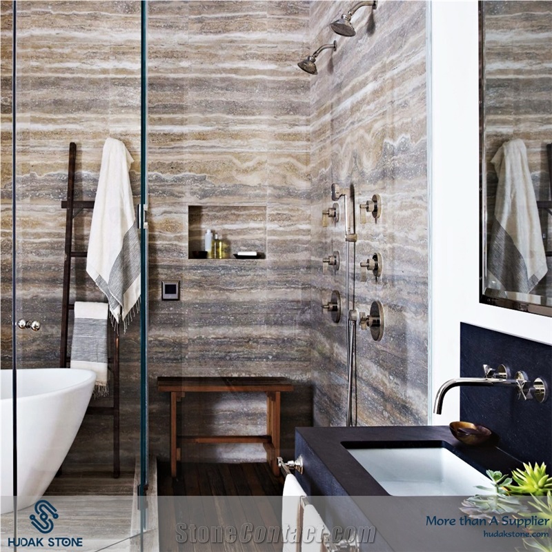 Light Silver Grey Travertine Block, Iran Grey Travertine