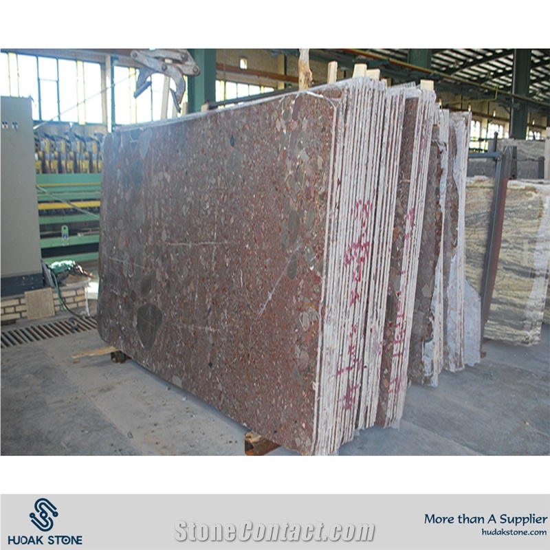 Red Conglomera Marble Slabs