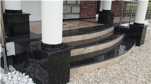 Outdoor Deck Stairs, Absolute Black and Shivakasi Ivory Granite Stairs