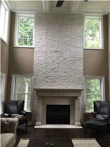 Stacked Stone Veneer Limestone Fireplace Design