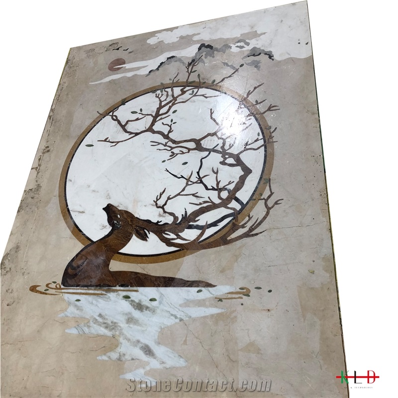 Water Jet Cut Square Art Medallions Deer Pattern