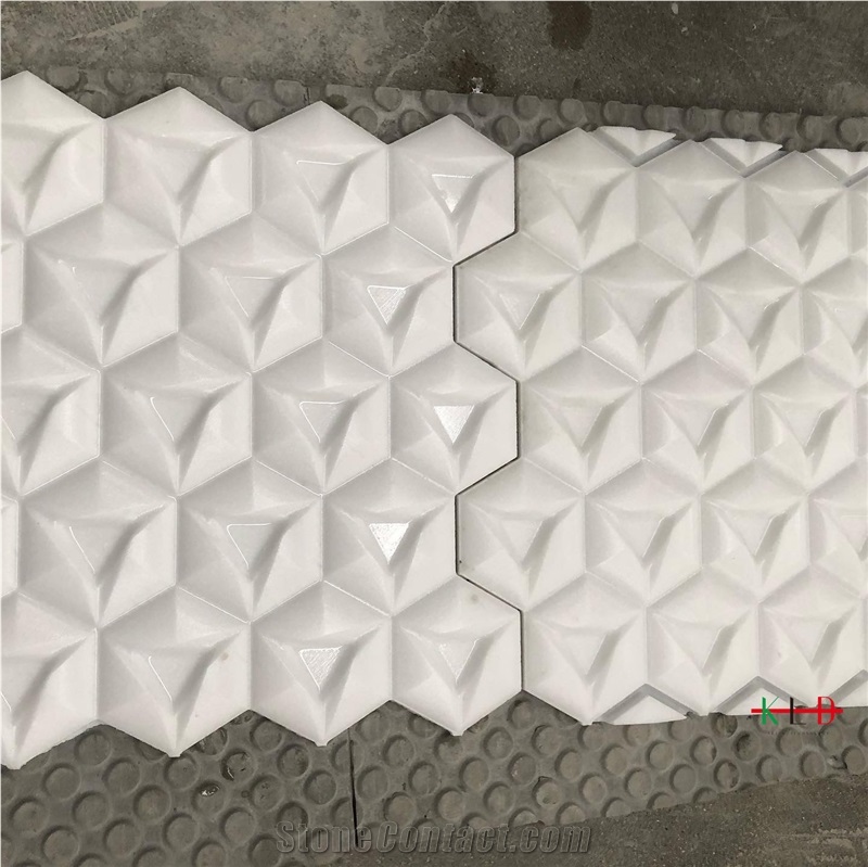 White Marble Cnc Carved 3d Design Sculpture Tiles