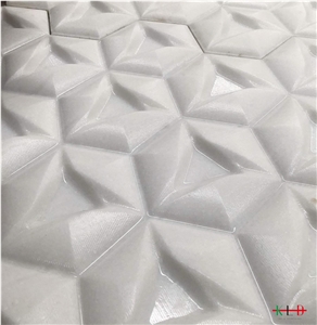 White Marble Cnc Carved 3d Design Sculpture Tiles