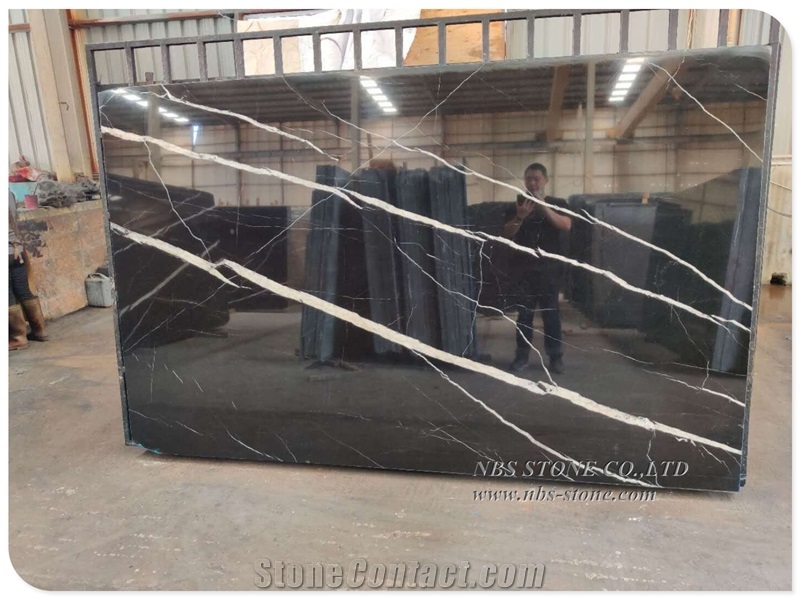 Black Marble White Vein Nero Maquina Slab Tile