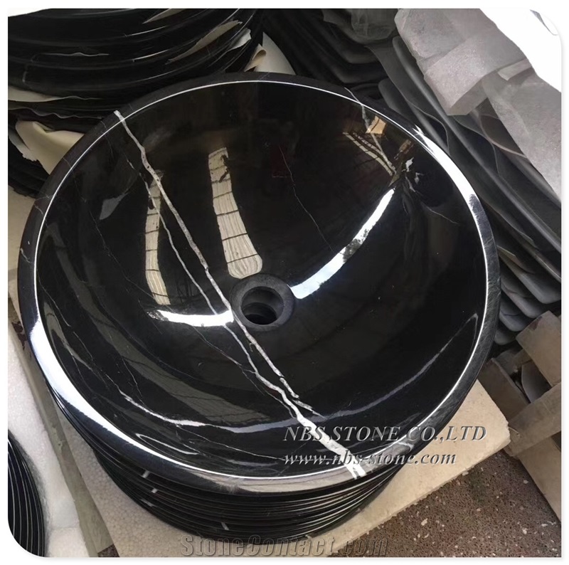 Nero Maquina Black Marble Bathroom Sinks Round