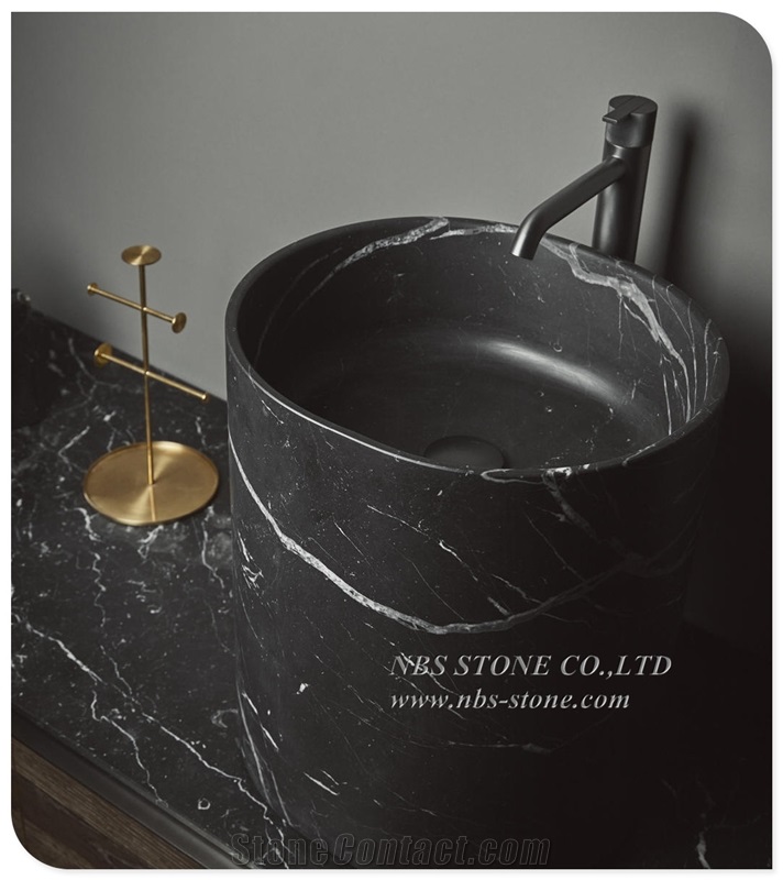 Nero Maquina Black Marble Bathroom Sinks Round
