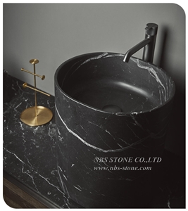 Nero Maquina Black Marble Bathroom Sinks Round