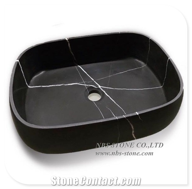 Nero Maquina Black Marble Bathroom Sinks Round