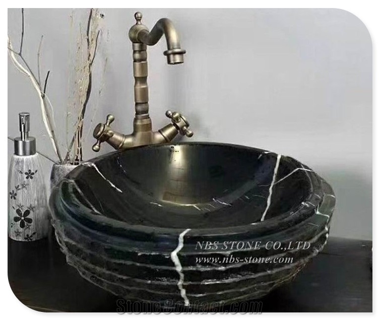 Nero Maquina Black Marble Bathroom Sinks Round