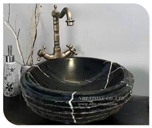 Nero Maquina Black Marble Bathroom Sinks Round