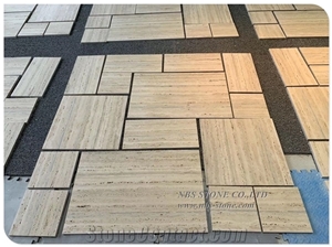 Ocean Blue Silver Travertine French Pattern Tile