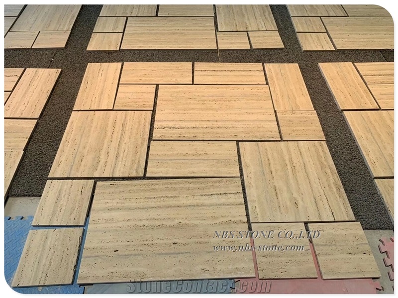 Ocean Blue Silver Travertine French Pattern Tile