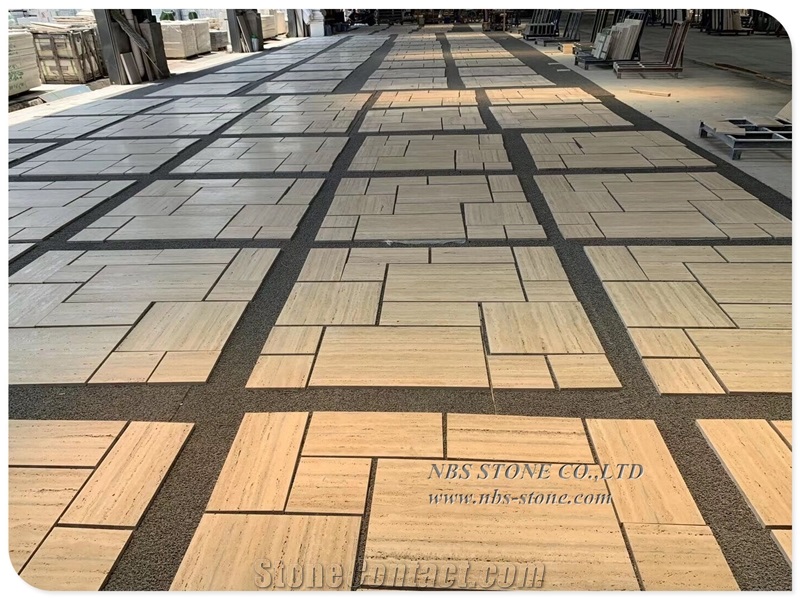 Ocean Blue Silver Travertine French Pattern Tile