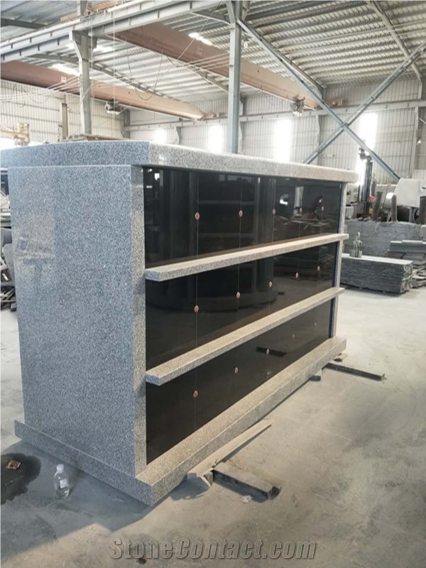 Granite Mausoleum Columbarium with Black Shutters