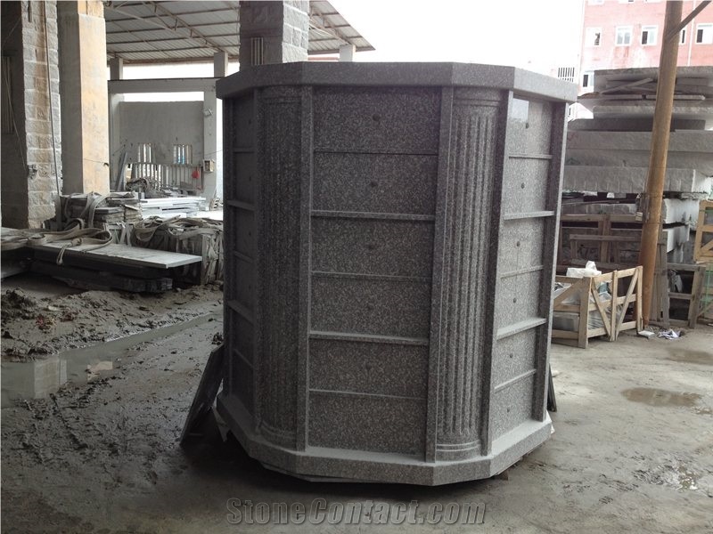 Granite Mausoleum Columbarium with Black Shutters
