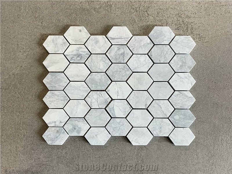 Super White Marble Polished Hexagon Mosaic Tile
