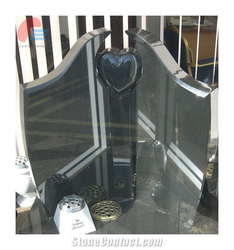 Black Granite Headstone Set with Heart Design