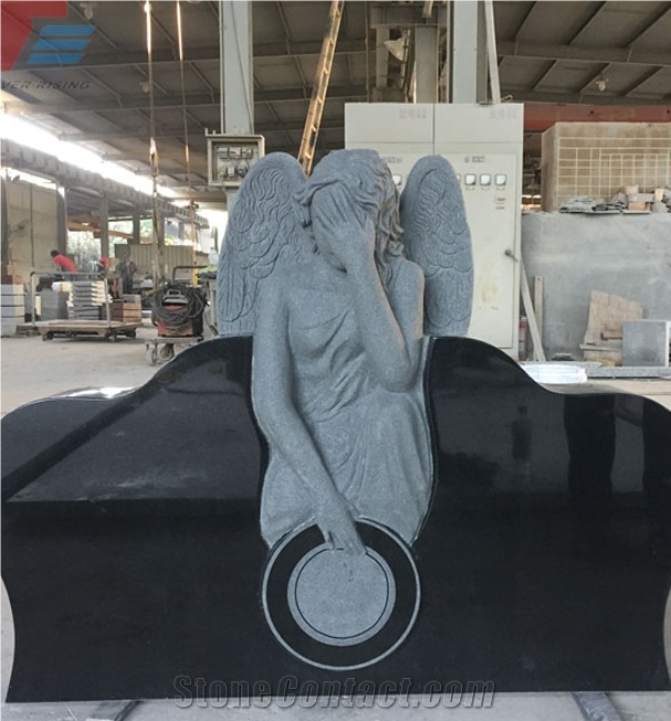 Black Granite Weeping Angel Monument