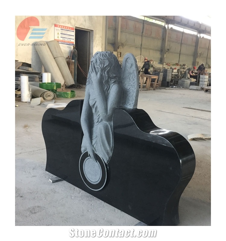 Black Granite Weeping Angel Monument