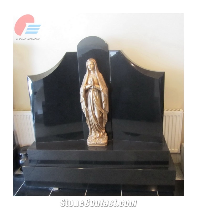 Black Headstone Set with Bronze Carving Marie