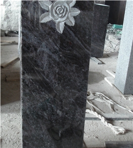 Lavender Blue Gravestone with Single Rose Carving