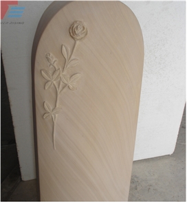 Sandstone Gravestone with Flower Carving