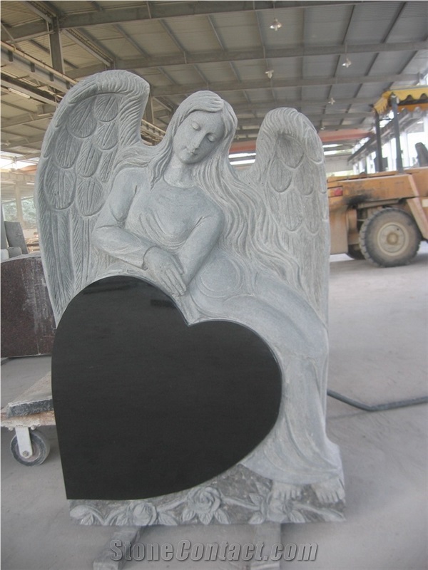 Shanxi Black Tombstone with Angel Carving