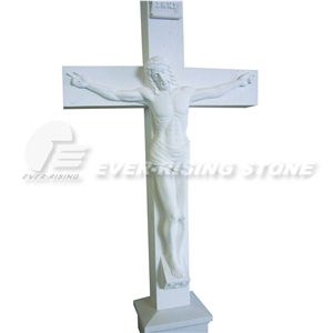 White Marble or Granite Crucifix Cross Statue