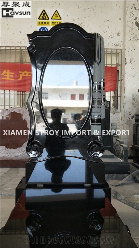 Black Color Headstone Tombstone with Shawl Design