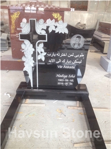 Etched Black Cross and Rose Monuments,Tombstones