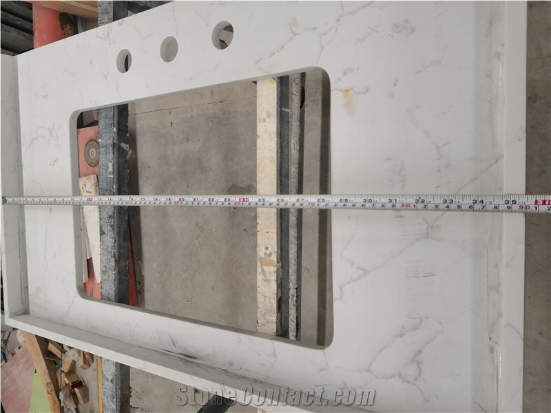 Avenza White Quartz Bathroom Vanity Tops For Hotel Projects