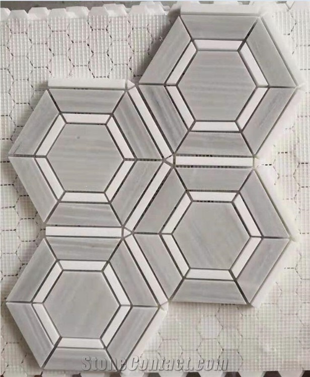 Backsplash Of Wall Grey Marble Hexagon Mosaic