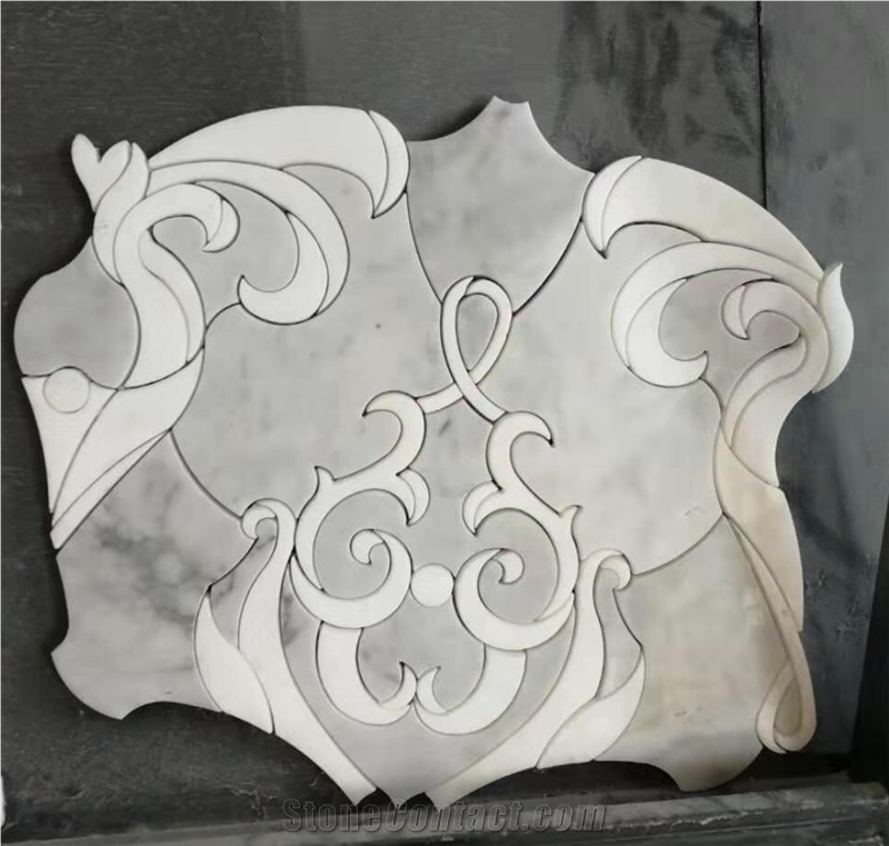 Bianco Carrara Water-Jet Flower Mosaic Wall Tiles