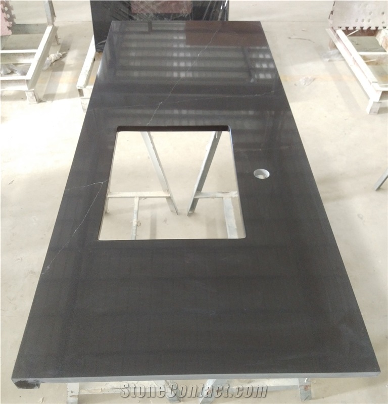 Black Artificial Quartz Vanity Countertop Bath Top