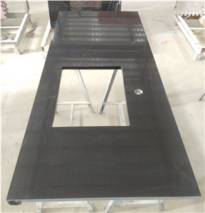 Black Artificial Quartz Vanity Countertop Bath Top
