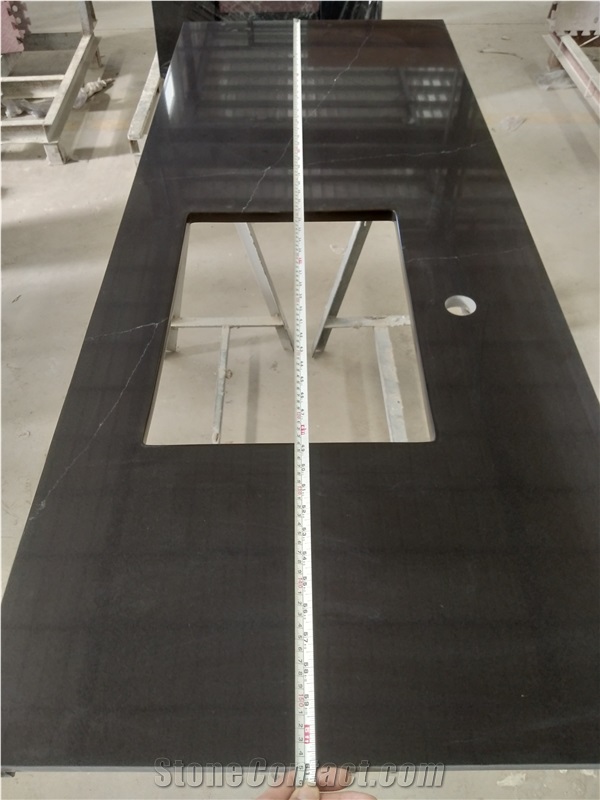 Black Artificial Quartz Vanity Countertop Bath Top