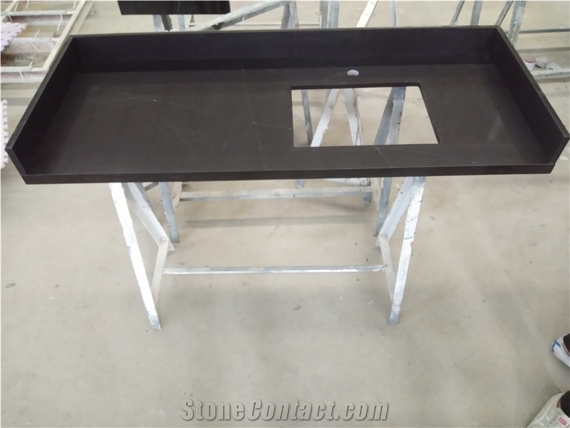 Black Artificial Quartz Vanity Countertop Bath Top
