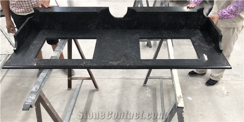 China Empire Black Quartz Vanity Tops Double Sinks