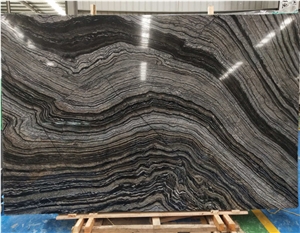 China Silver Wave Zebra Black Marble Polished Slab Wall Tile