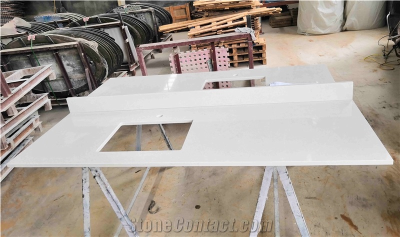 Cirrus White Quartz Vanity Tops for Hotel Projects