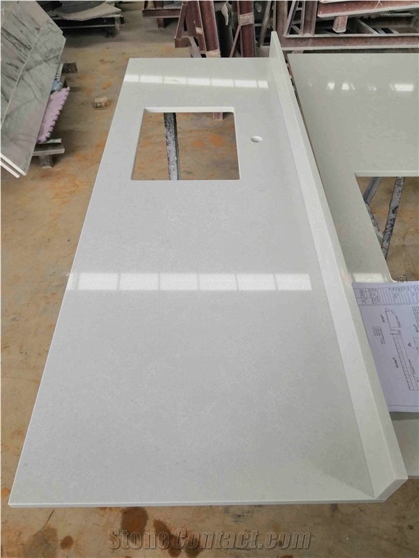 Cirrus White Quartz Vanity Tops for Hotel Projects