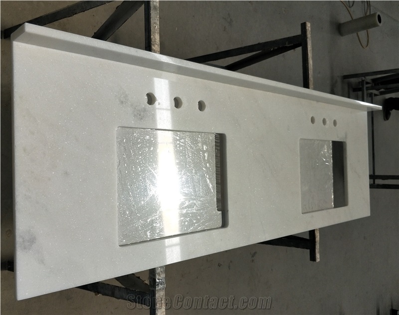 Crystal Angel White Marble Double Sink Vanitey Top