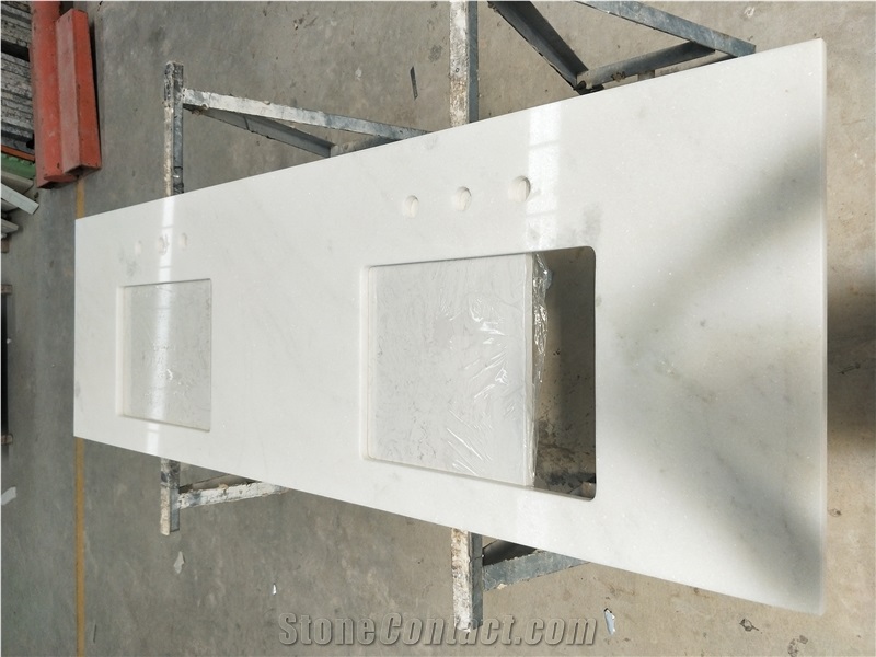 Crystal Angel White Marble Double Sink Vanitey Top