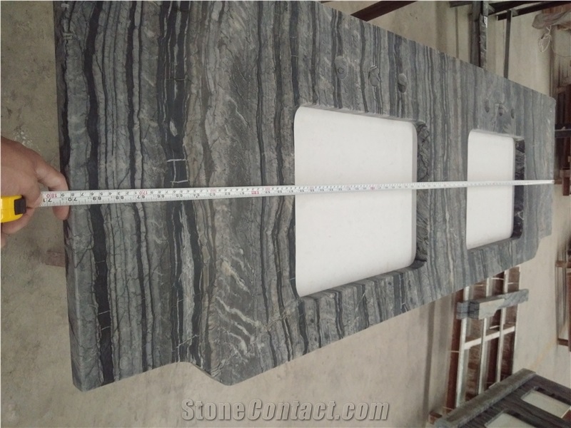 Custom Zebra Black Marble Double Sink Vanity Tops