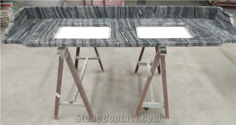 Custom Zebra Black Marble Double Sink Vanity Tops